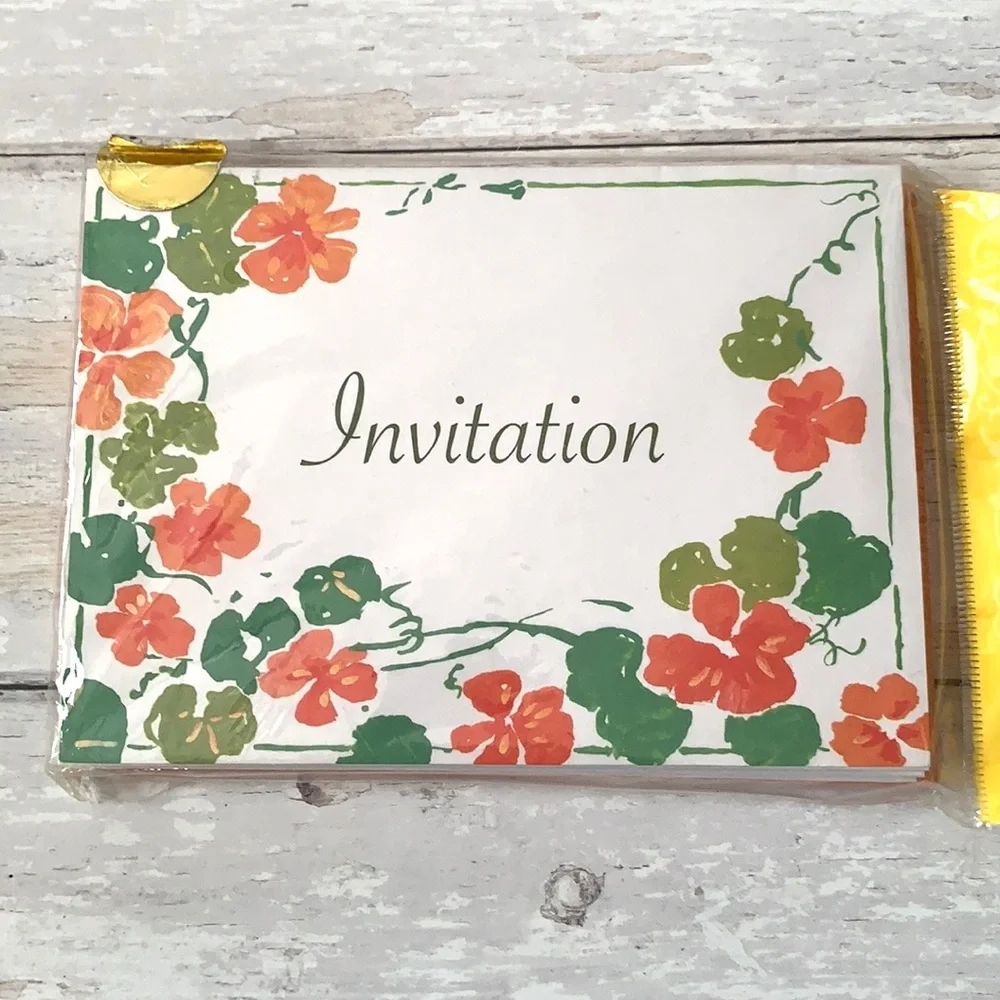 Red Green Floral Invitations Stationary & Envelopes Set NEW 10ct